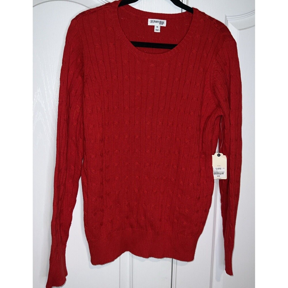 St John's Bay Women XL Red Scoop Neck Long Sleeve Knit Sweater Pullover New